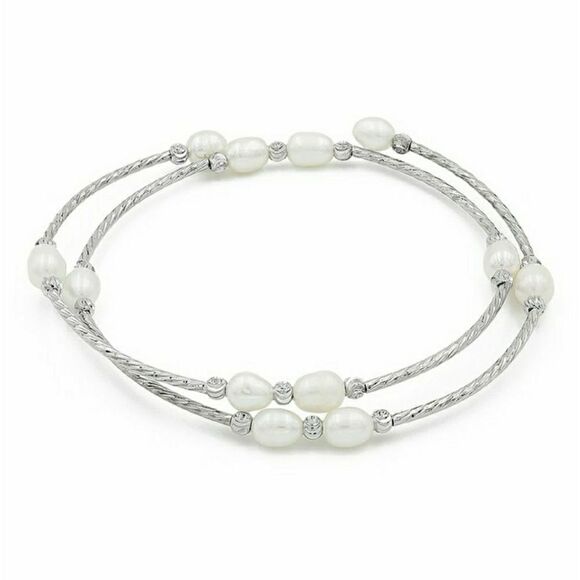 Cultured Pearl & Silvertone Wrap Bracelet - Picture 1 of 2